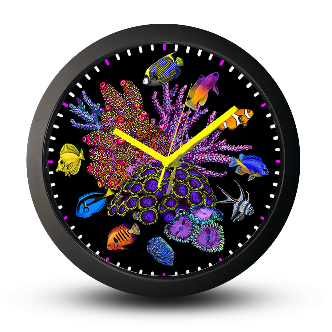 Corals and Fish Marine Reef Tank Aquarium, Black Wall Clock My CMS