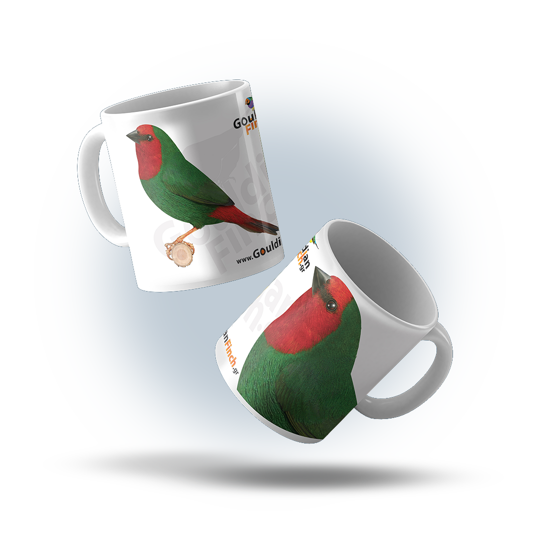Red Throated Parrot finch Illustrated Show Standards, Porcelain White Mug